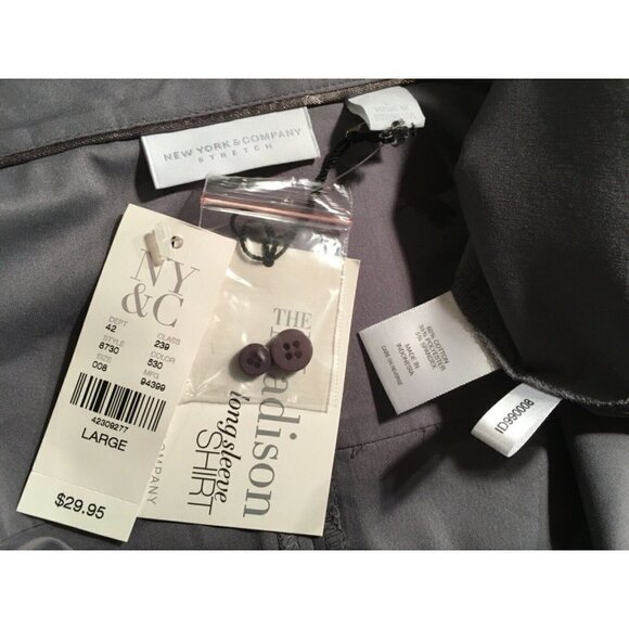 NEW YORK & COMPANY STRETCH “The Madison” Fitted Blouse, GRAY, NWT, Size L - Picture 3 of 9